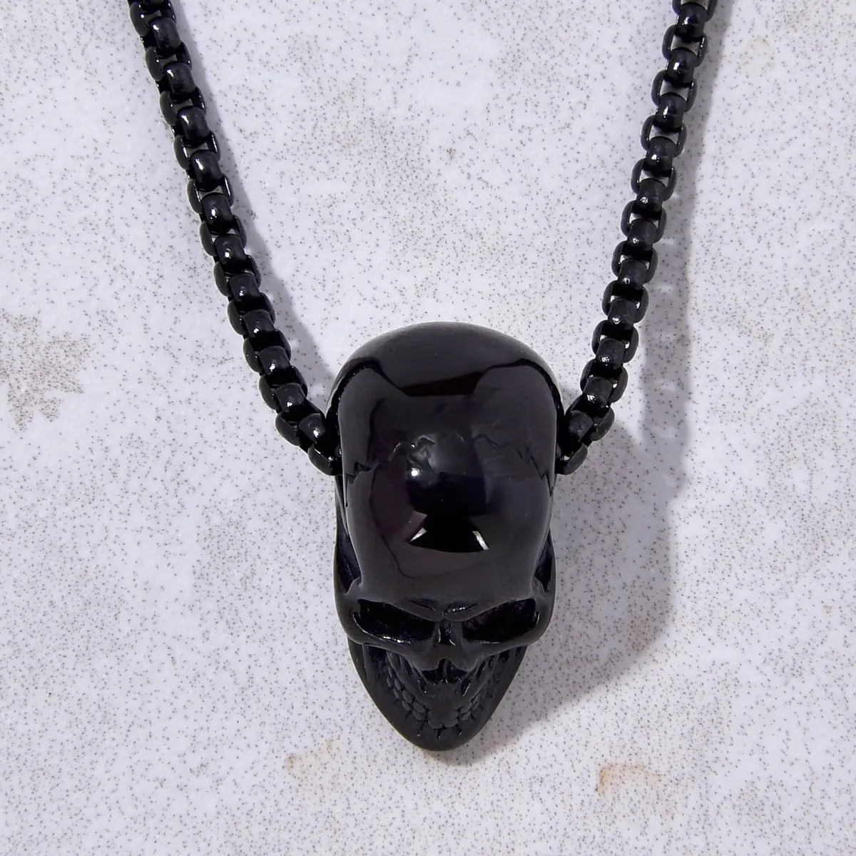 Black Gun Metal Skull Steel Hearts Necklace 1