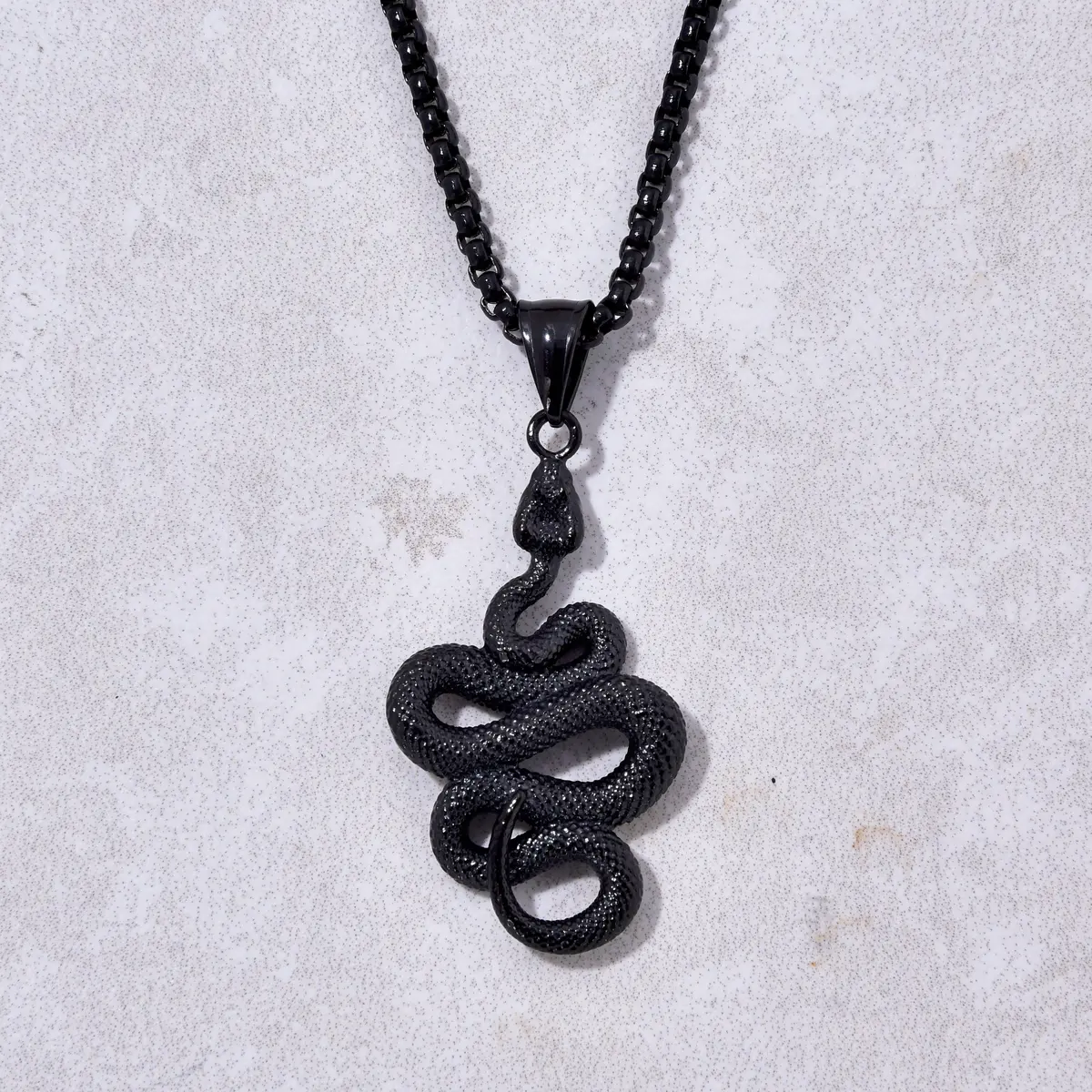 Black Gun Metal Snake Steel Hearts Necklace 1