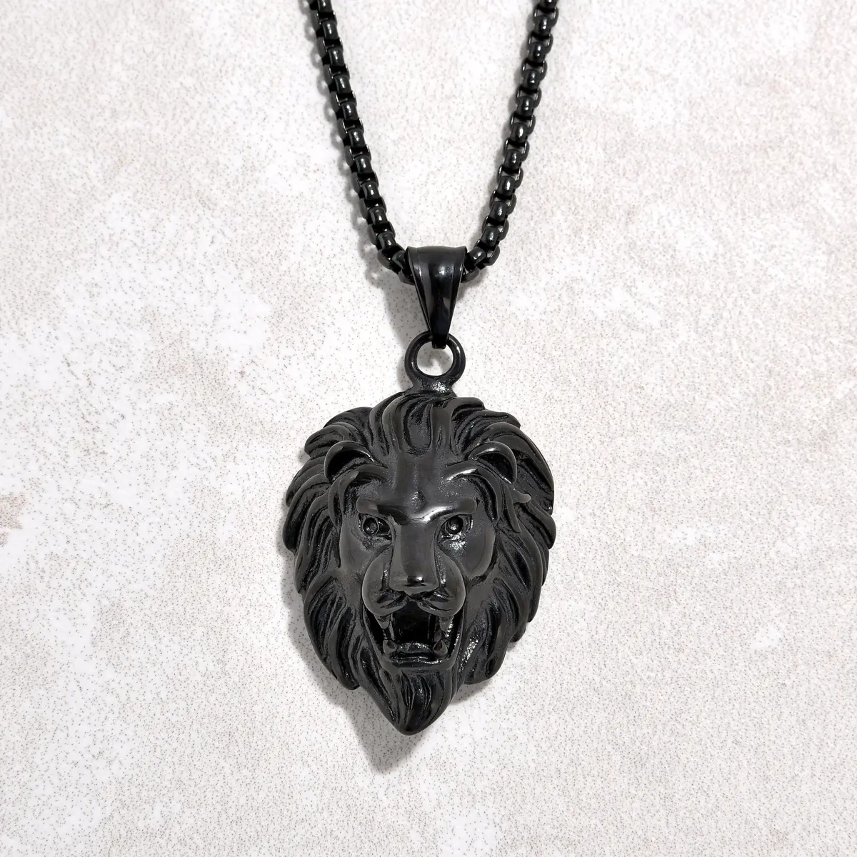 Black Gun Metal Lion Steel Hearts Necklace 1