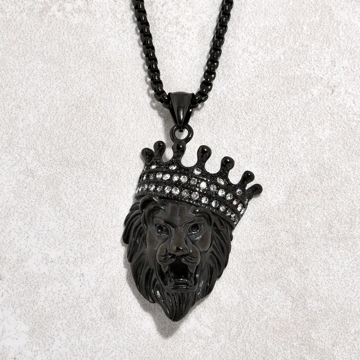 Black Gun Metal Lion Steel Hearts Necklace 1
