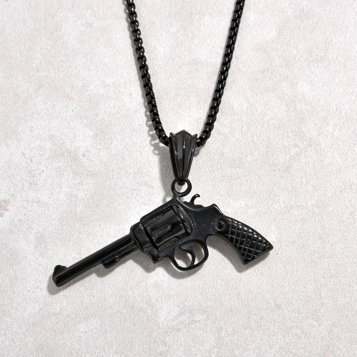 Black Gun Metal Revolver Gun Steel Hearts Necklace 1