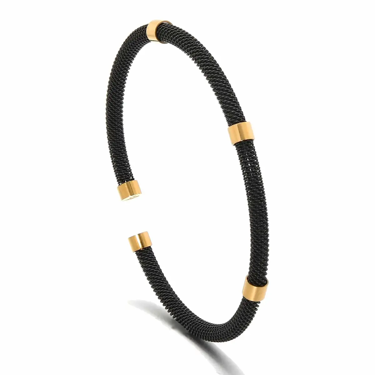 Black Rope Braided Steel Hearts Bracelet 1