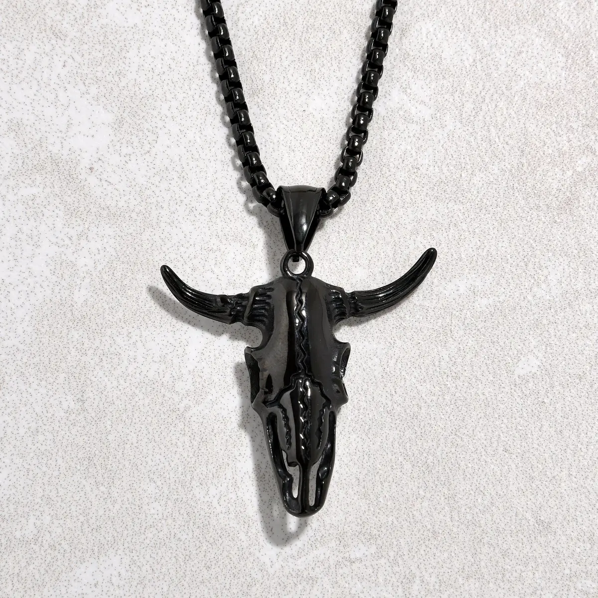 Black Gun Metal Small Bull Skull Steel Hearts Necklace 1