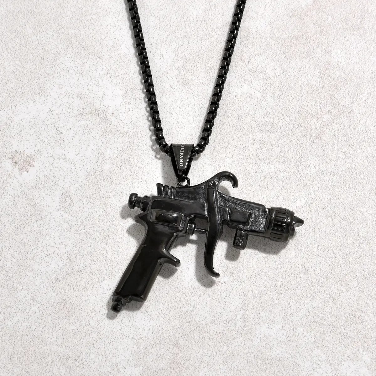 Black Gun Metal Tattoo Gun Steel Hearts Necklace 1