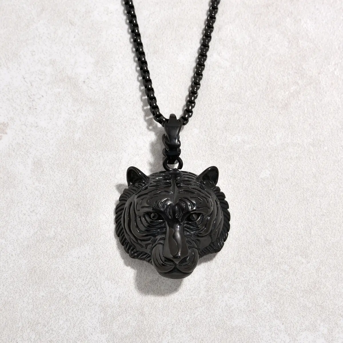 Black Gun Metal Tiger Steel Hearts Necklace 1