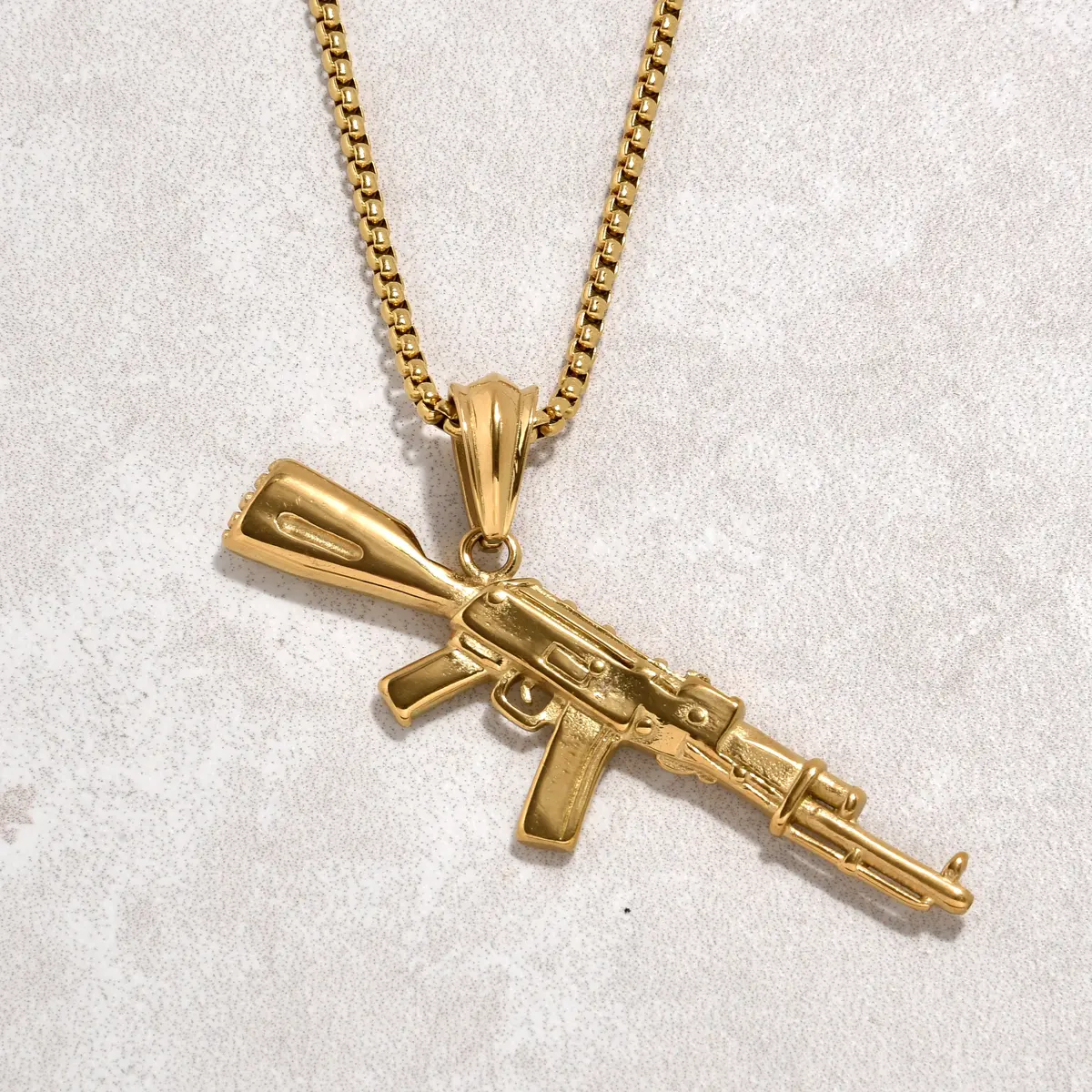 Gold Ak-47 Gun Steel Hearts Necklace 1