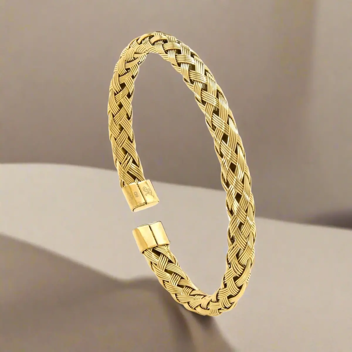 Gold Basket Weave Braided Steel Hearts Bracelet 1