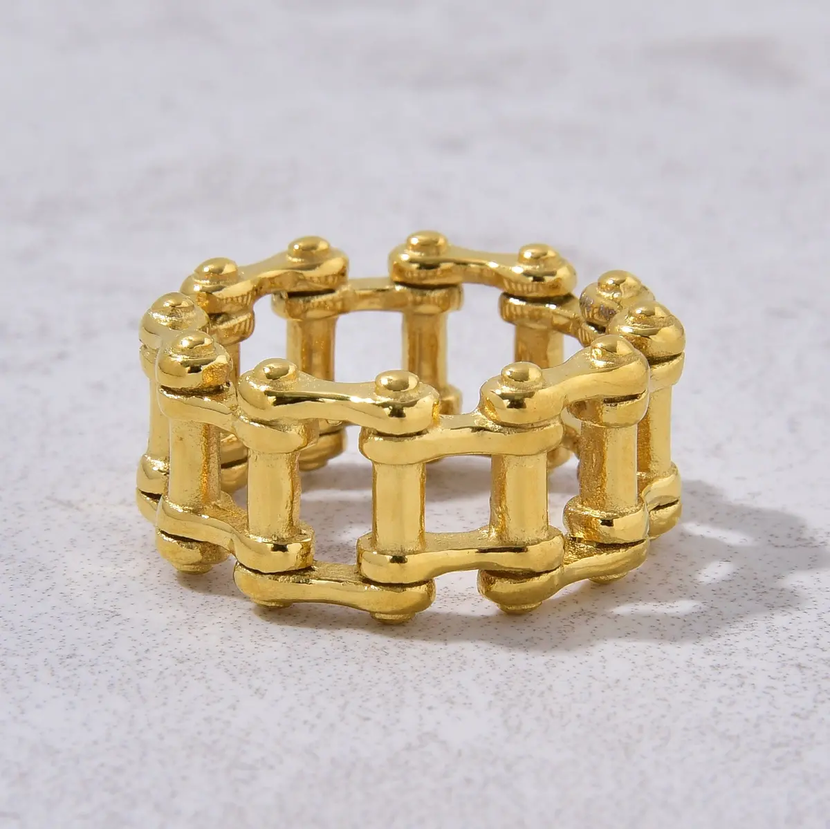 Gold Bike Chain Steel Hearts Ring 1