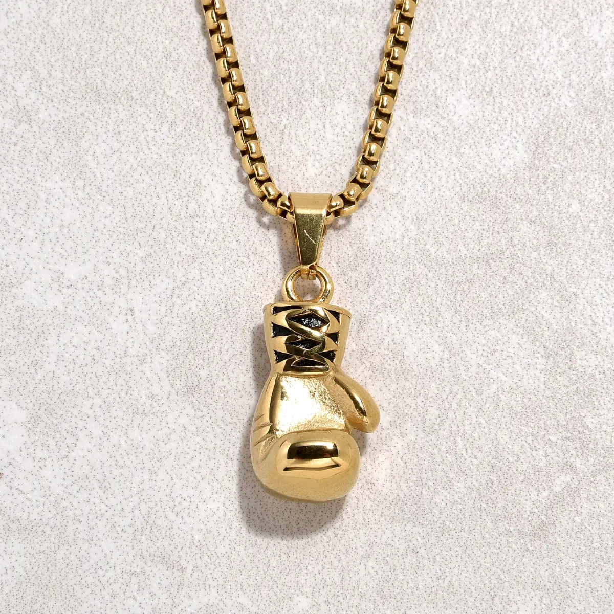 Gold Boxing Gloves Steel Hearts Necklace 1