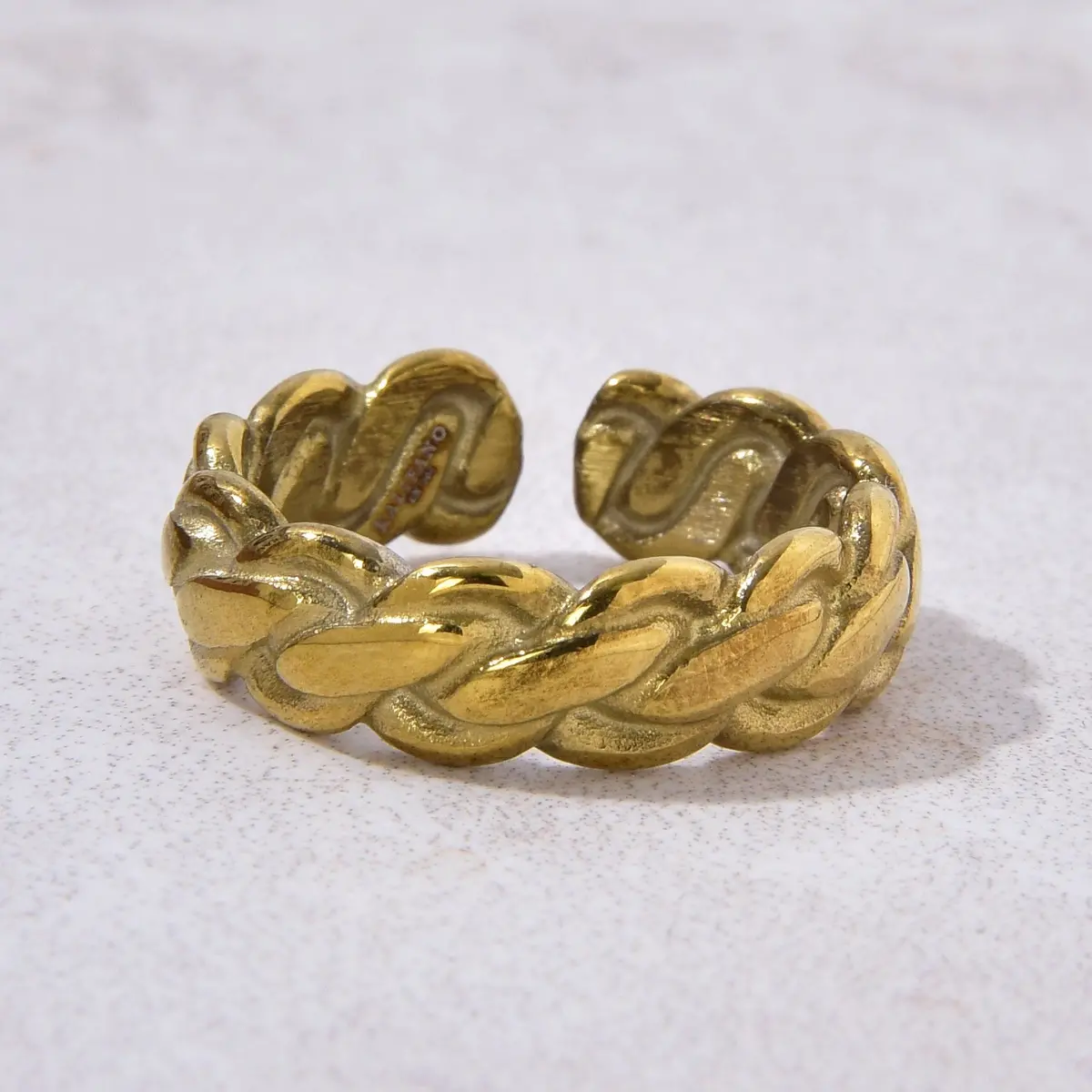 Gold Braided Rope Steel Hearts Ring 1