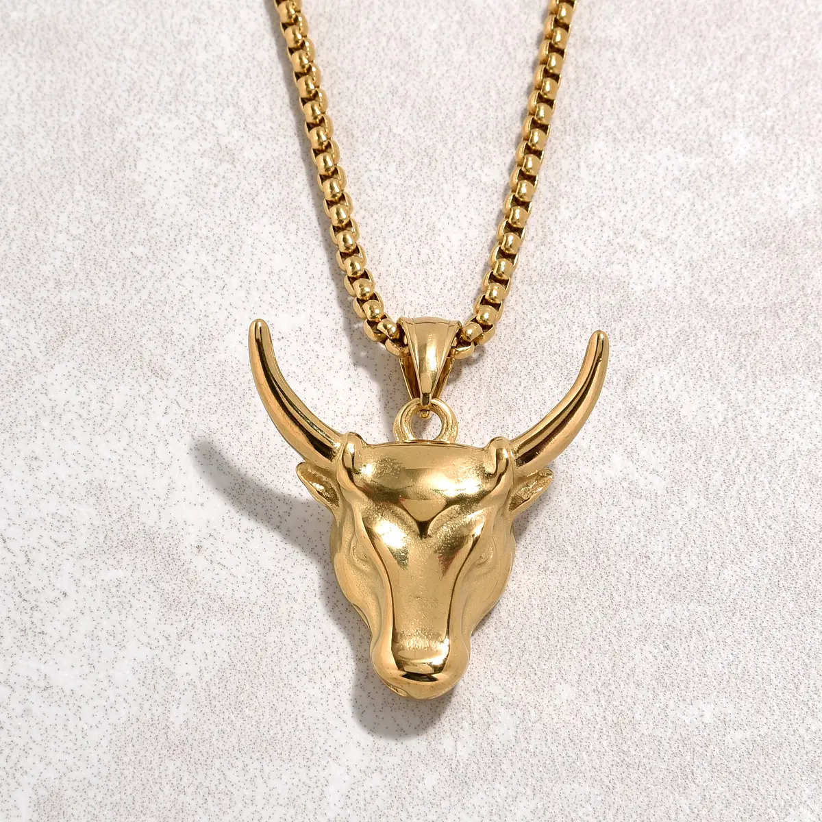 Gold Bull Head Steel Hearts Necklace 1