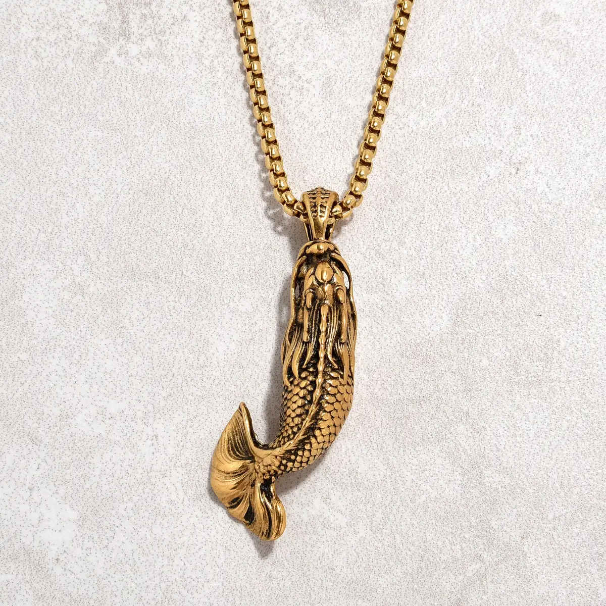 Gold Carp Fish Steel Hearts Necklace 1