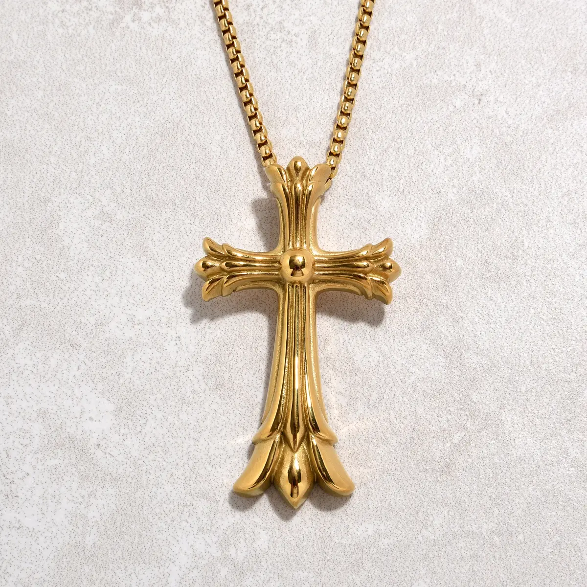 Gold Cross Steel Hearts Necklace 1