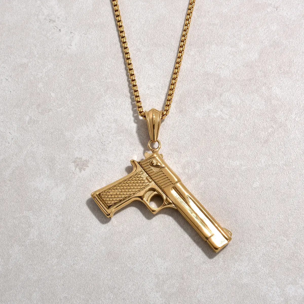 Gold Desert Eagle Glock Pistol Gun Steel Hearts Necklace 1