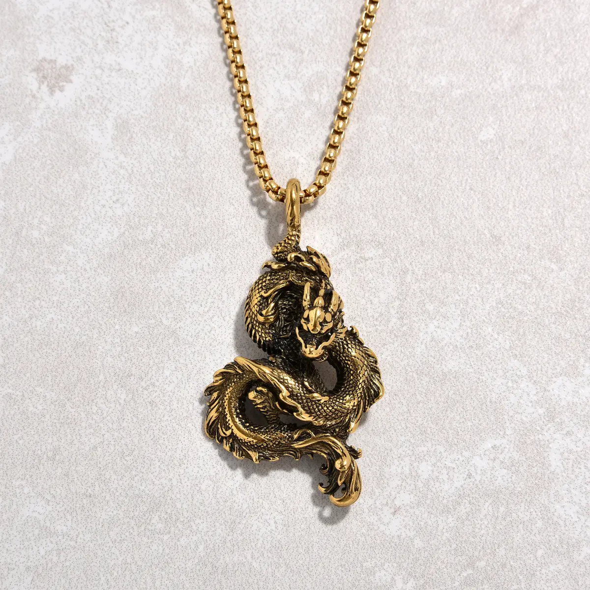 Gold Dragon Steel Hearts Necklace 1