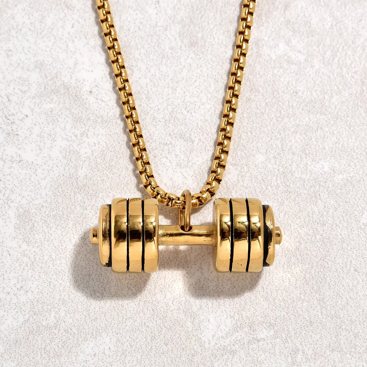 Gold Dumbbell Steel Hearts Necklace 1