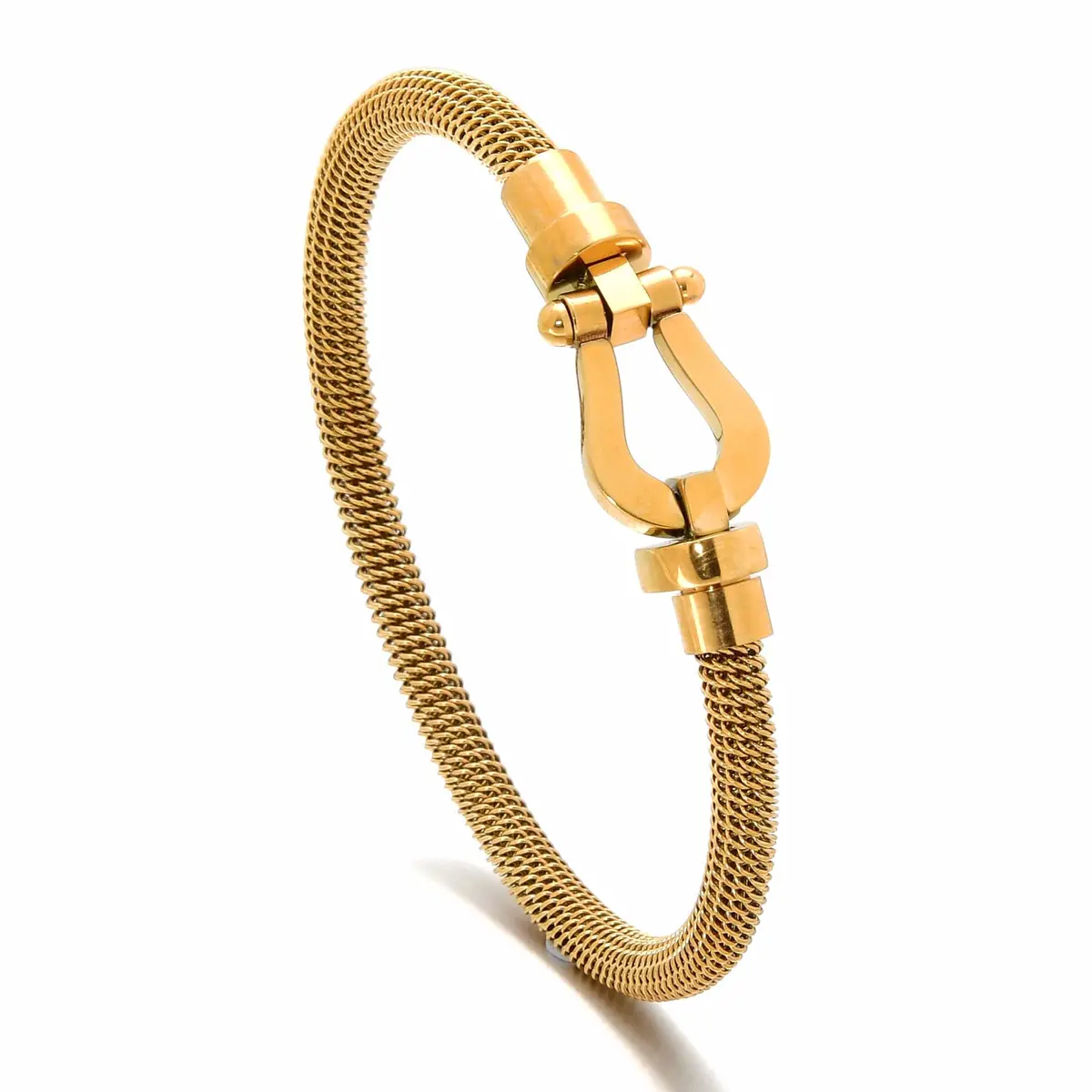 Gold Equestrian Woven Braided Steel Hearts Bracelet 1