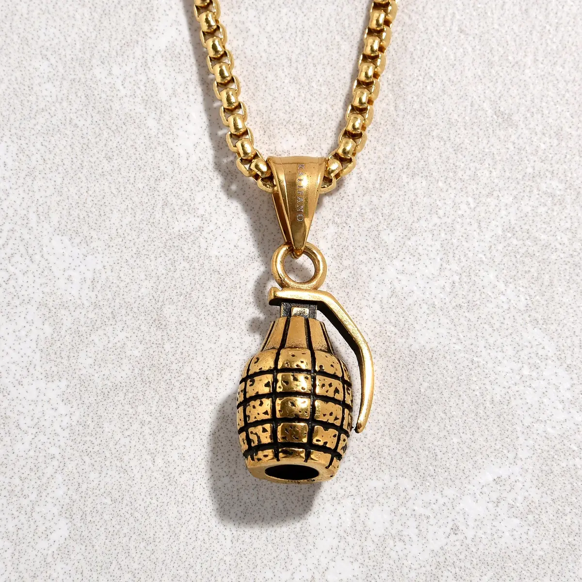 Gold Grenade Steel Hearts Necklace 1