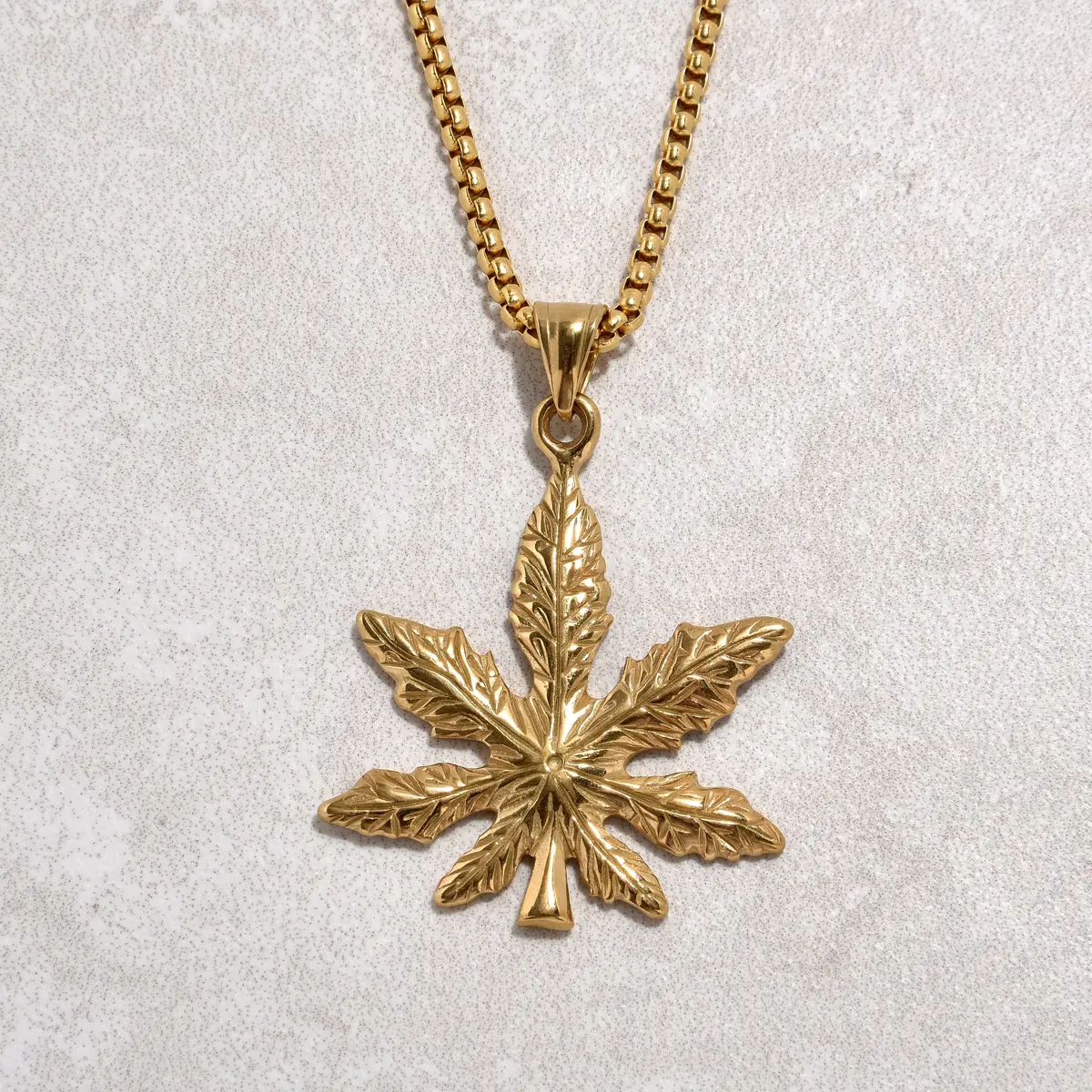Gold Hemp Leaf Steel Hearts Necklace 1