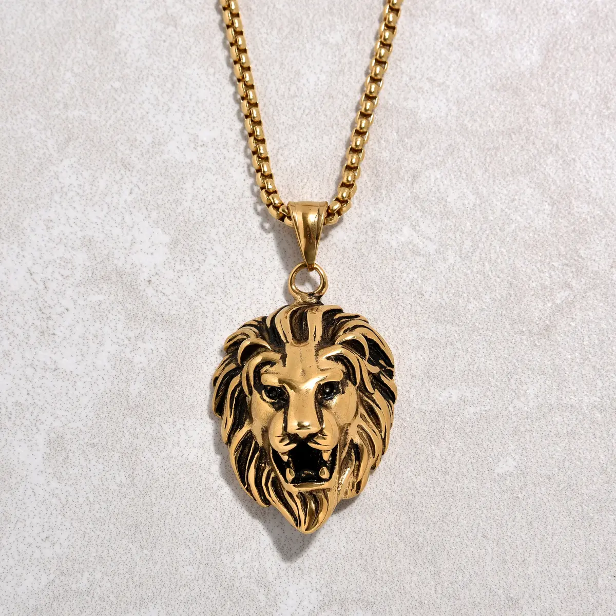 Gold Lion Steel Hearts Necklace 1