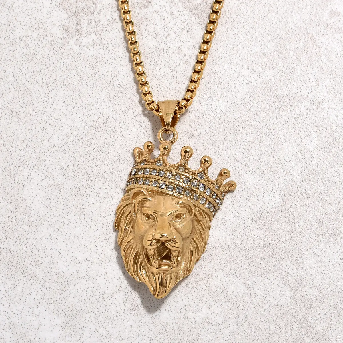 Gold Lion Steel Hearts Necklace 1