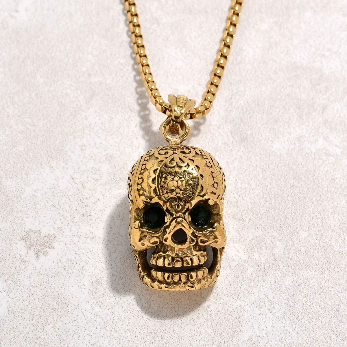 Gold Skull Steel Hearts Necklace 1