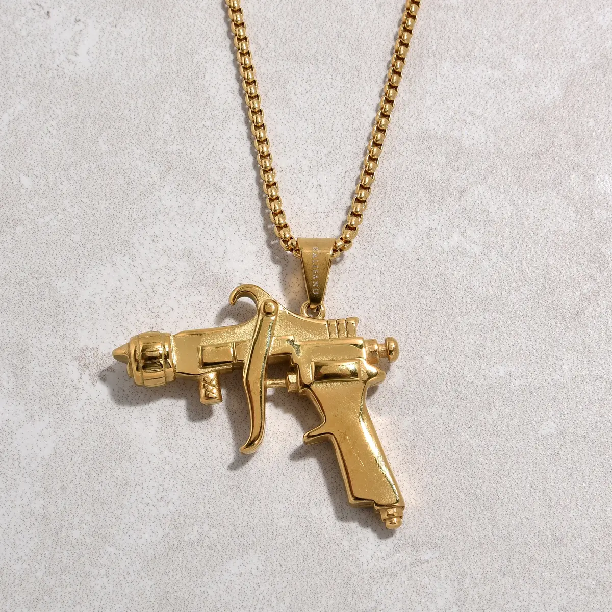 Gold Tattoo Gun Steel Hearts Necklace 1