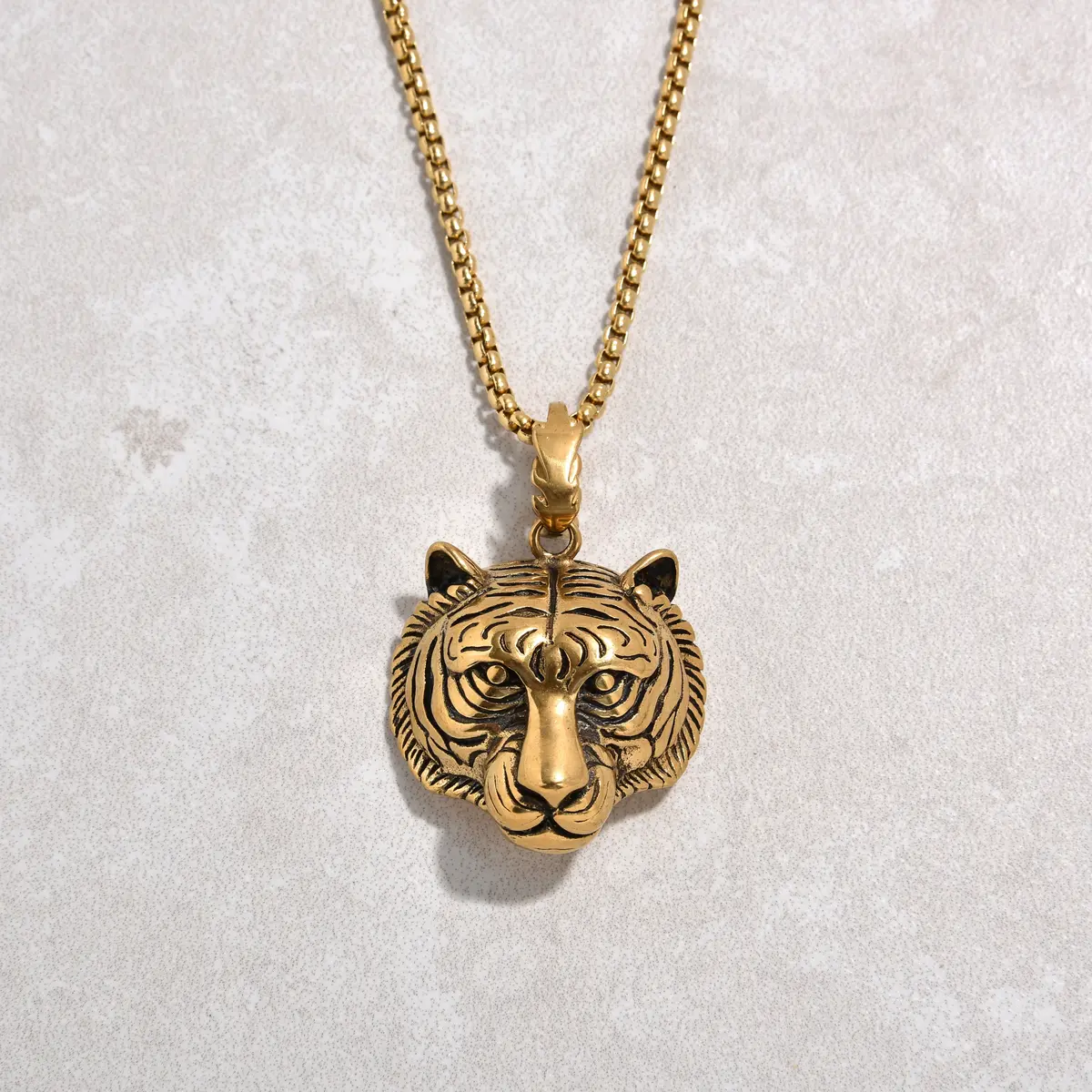 Gold Tiger Steel Hearts Necklace 1