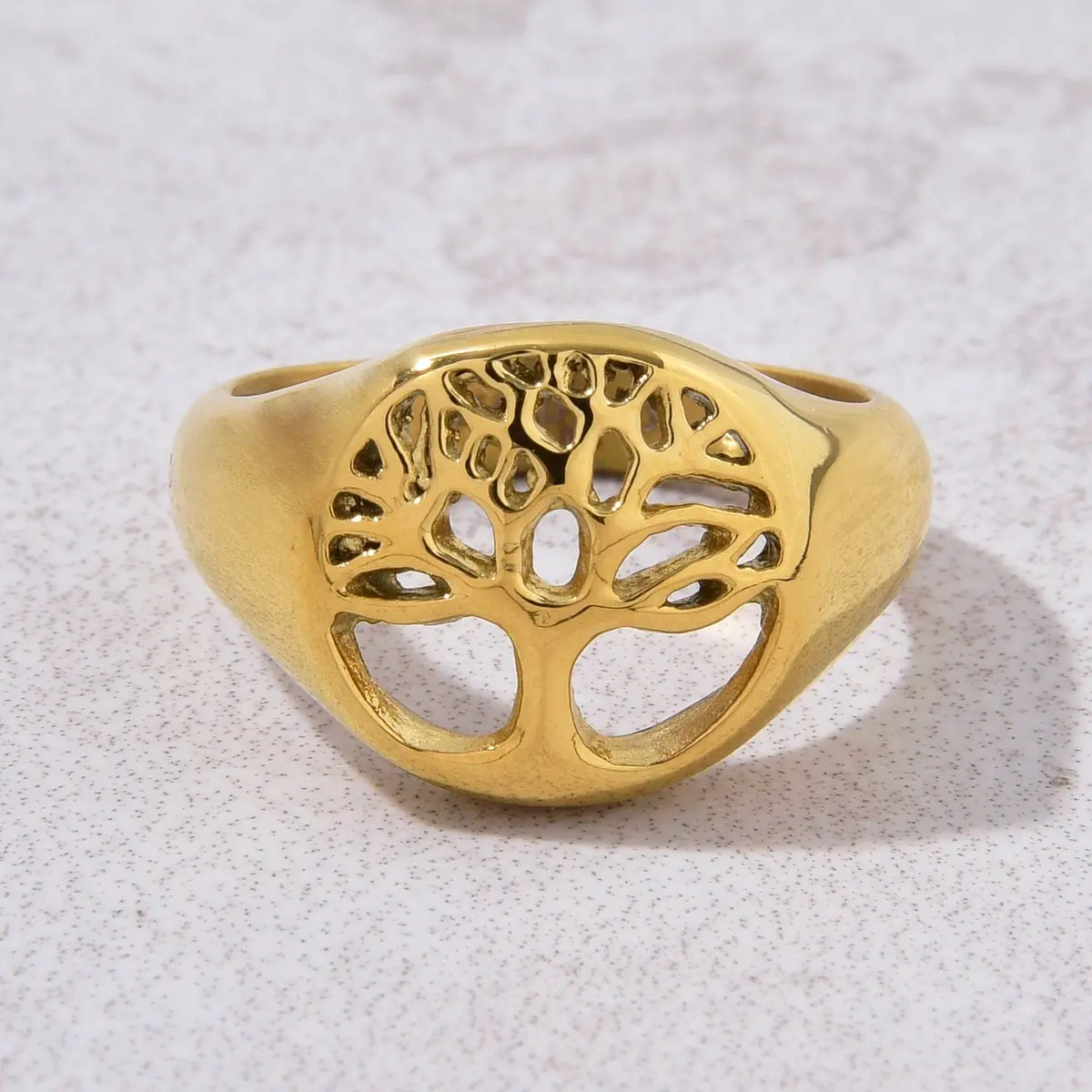 Gold Tree Of Life Steel Hearts Ring 1