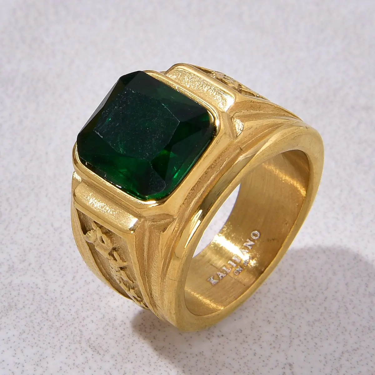 Gold Viking Dragon Syn Emerald Steel Hearts Ring 3
