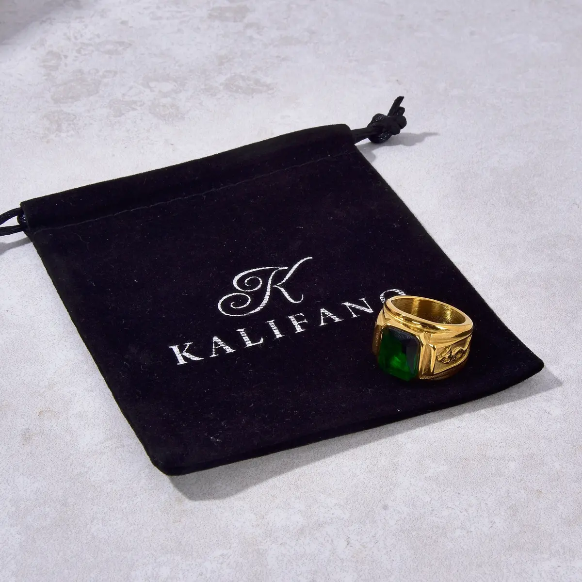 Gold Viking Dragon Syn Emerald Steel Hearts Ring 5