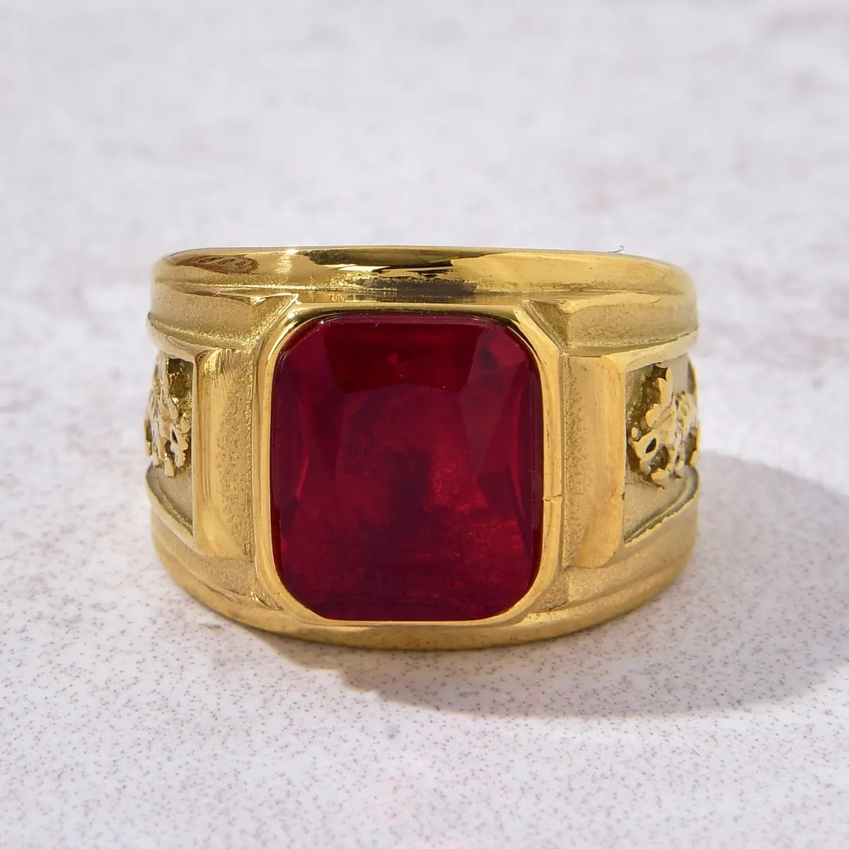 Gold Viking Dragon Syn Ruby Steel Hearts Ring 1