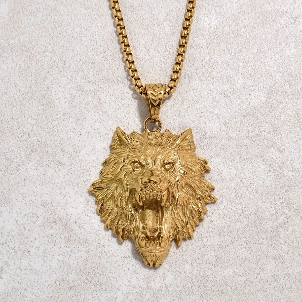 Gold Wolf Steel Hearts Necklace 1