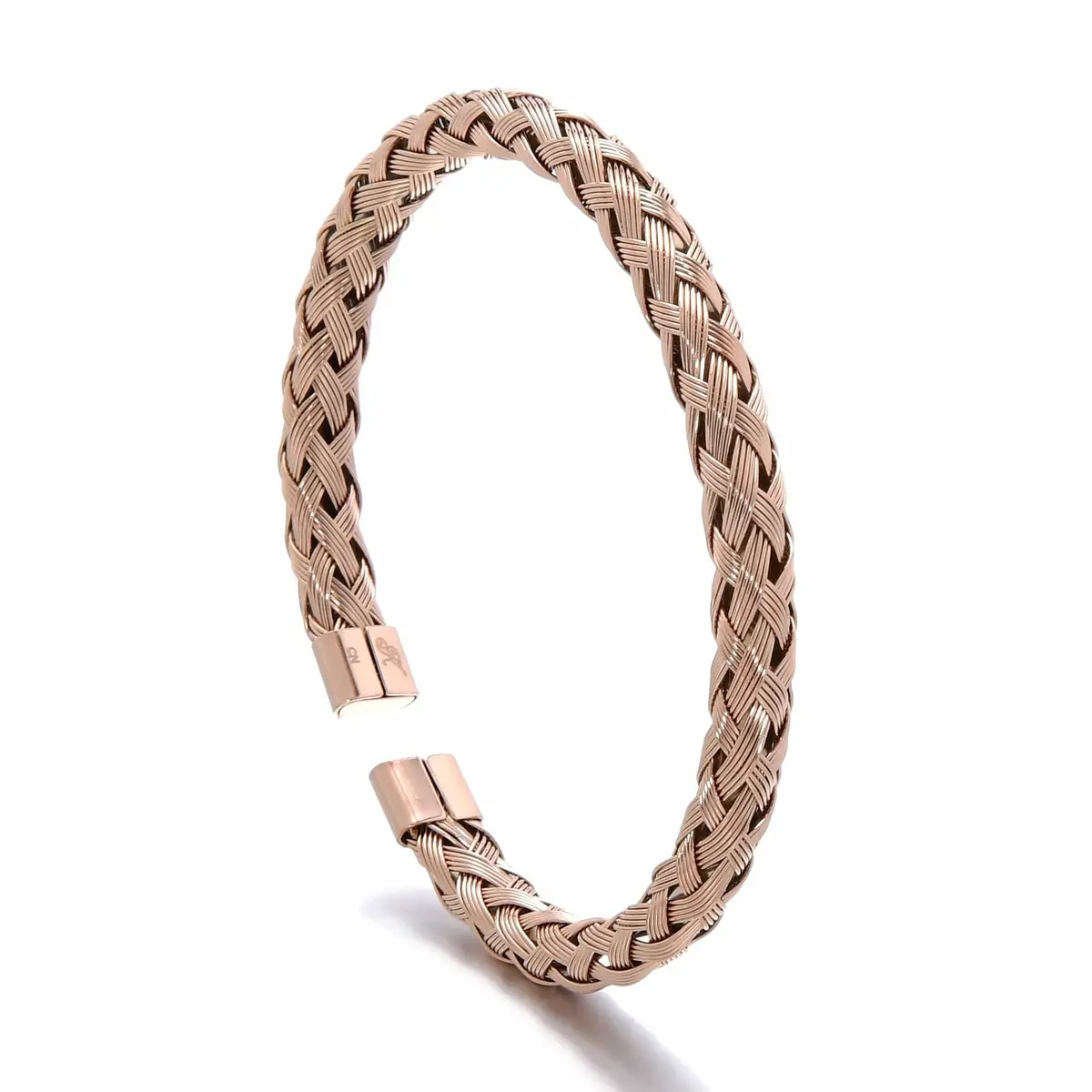 Rose Gold Basket Weave Braided Steel Hearts Bracelet 1