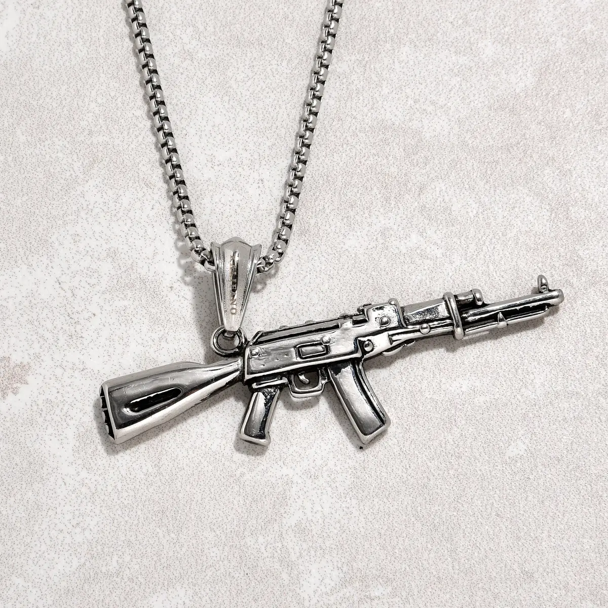 Silver Ak-47 Gun Steel Hearts Necklace 1