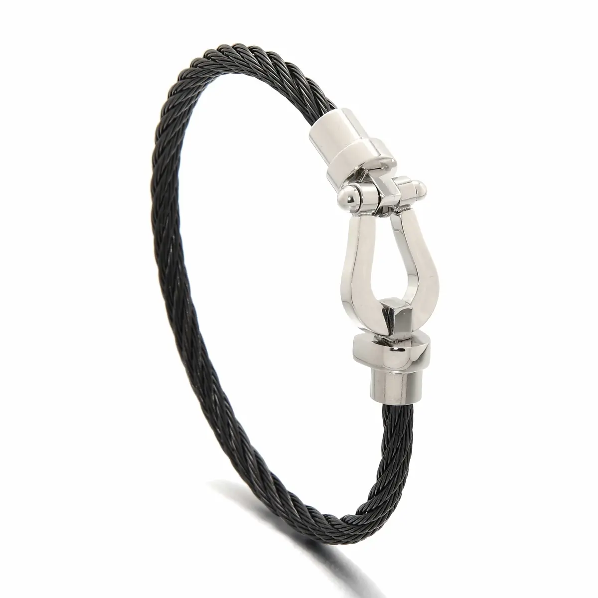 Silver And Black Arabian Cable Braided Steel Hearts Bracelet 1