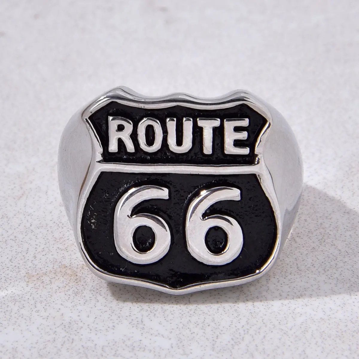 Silver And Black Route 66 Steel Hearts Ring 1