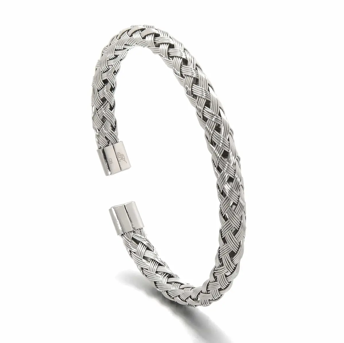 Silver Basket Weave Braided Steel Hearts Bracelet 1
