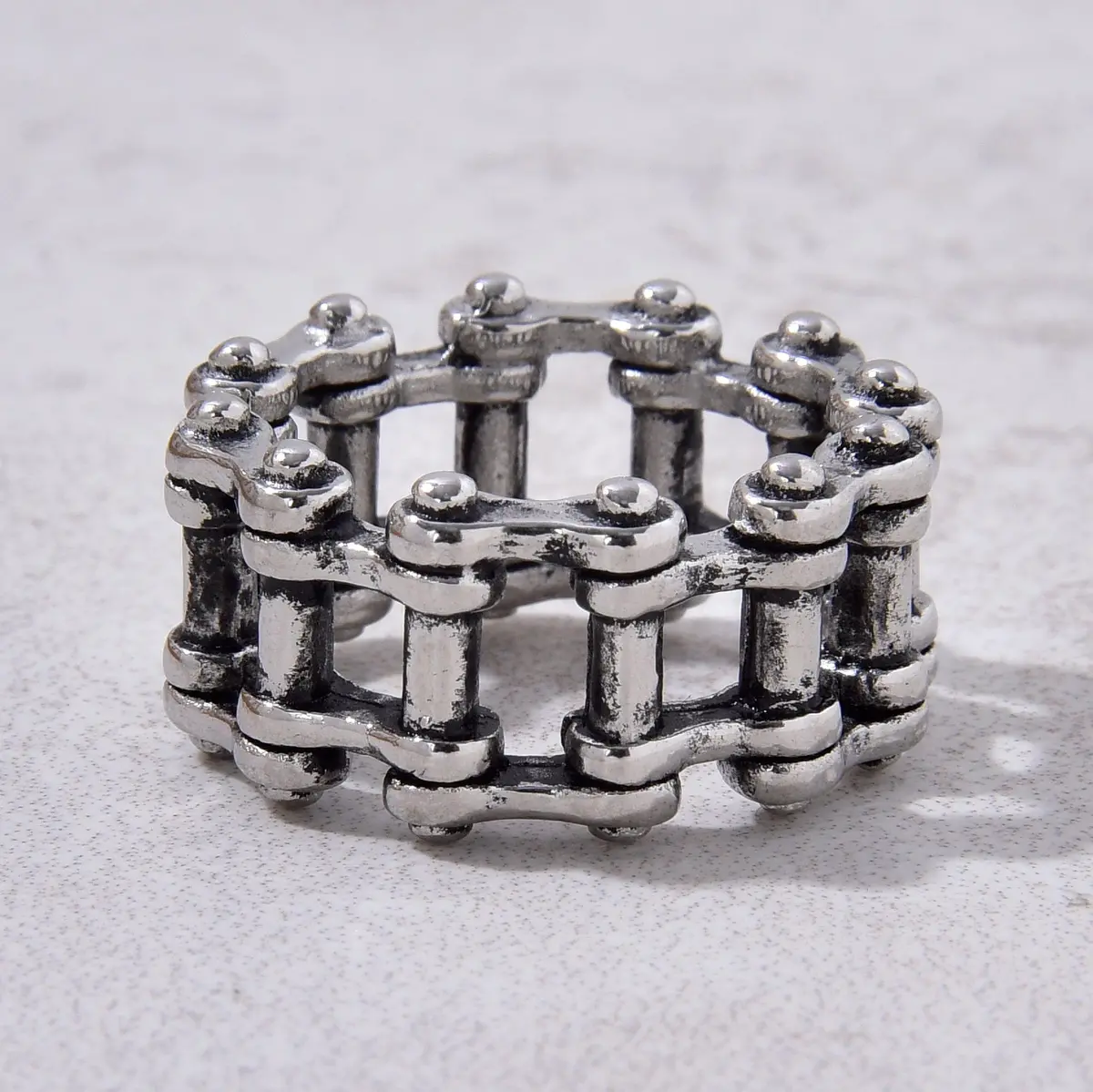 Silver Bike Chain Steel Hearts Ring 1
