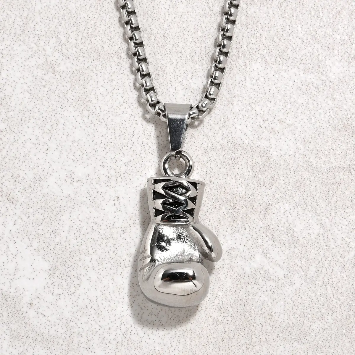 Silver Boxing Gloves Steel Hearts Necklace 1