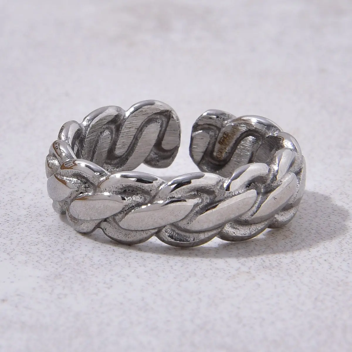 Silver Braided Rope Steel Hearts Ring 1