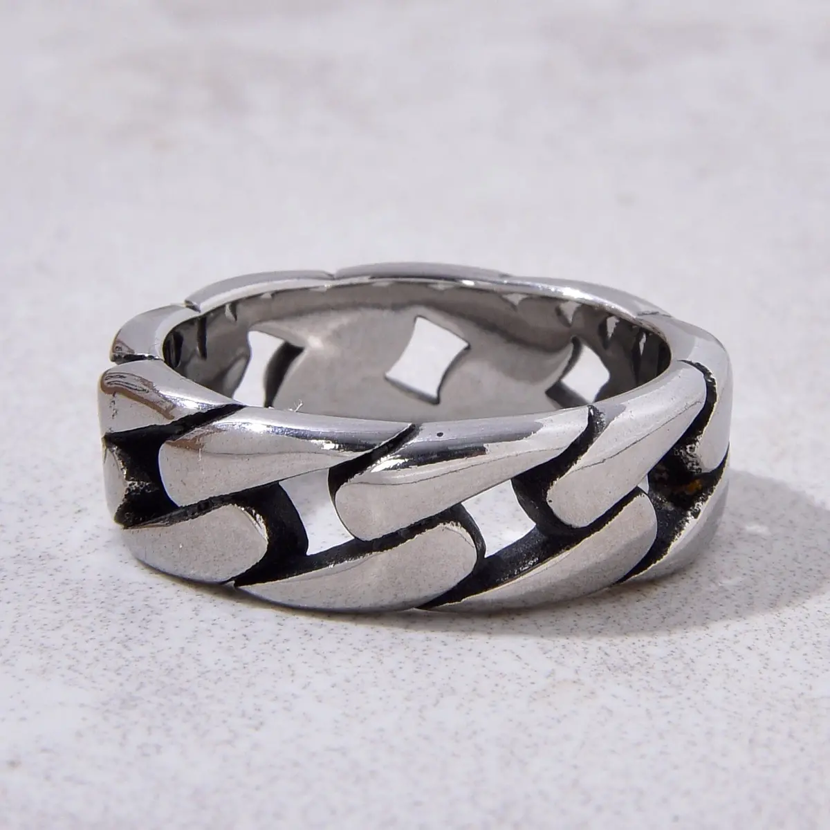 Silver Chain Steel Hearts Ring 1