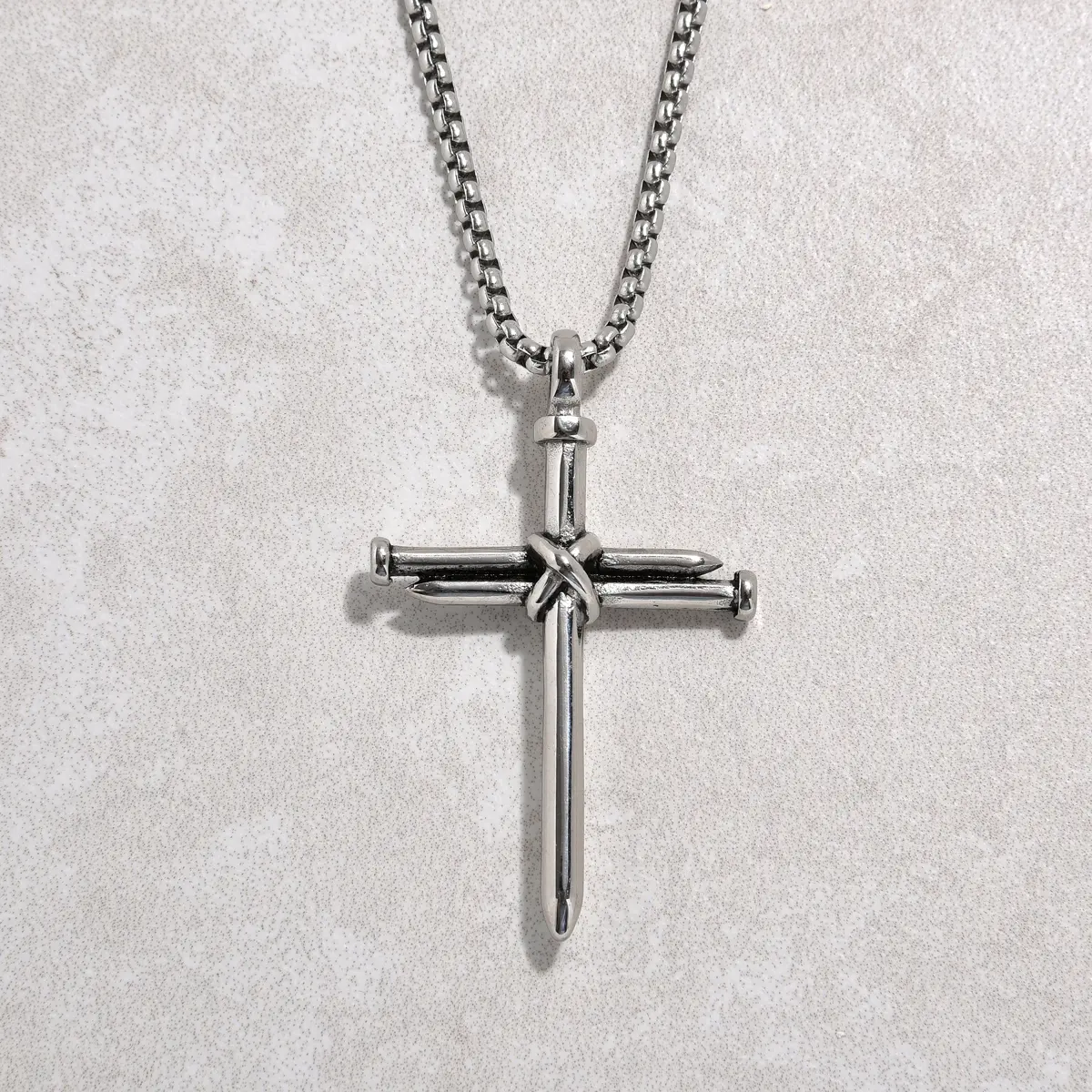Silver Cross Steel Hearts Necklace 1