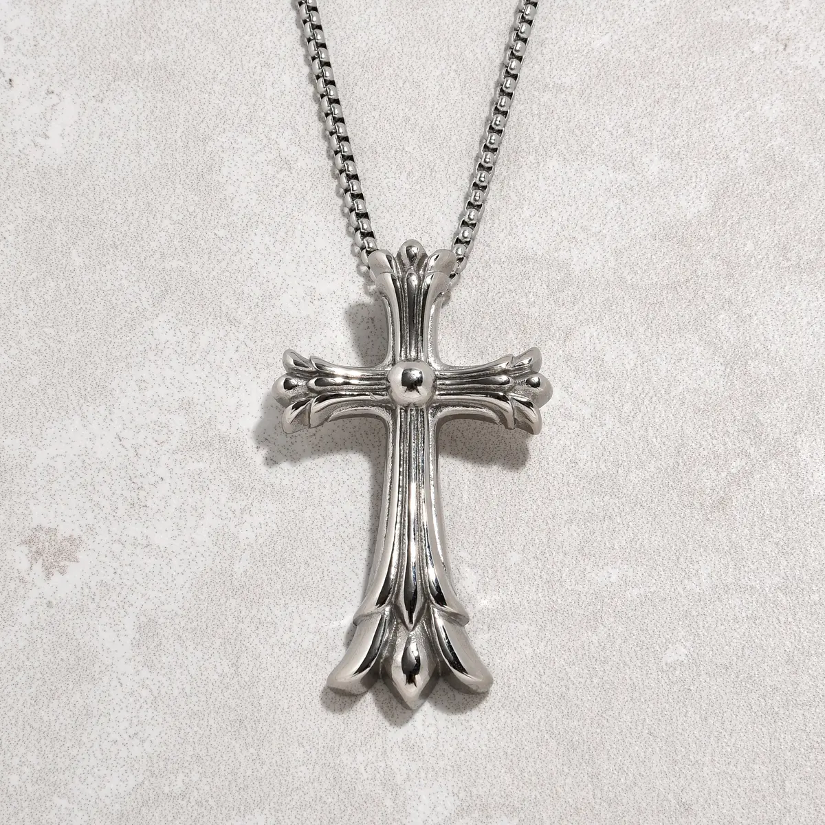 Silver Cross Steel Hearts Necklace 1