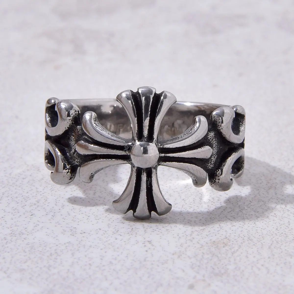 Silver Cross Steel Hearts Ring 1
