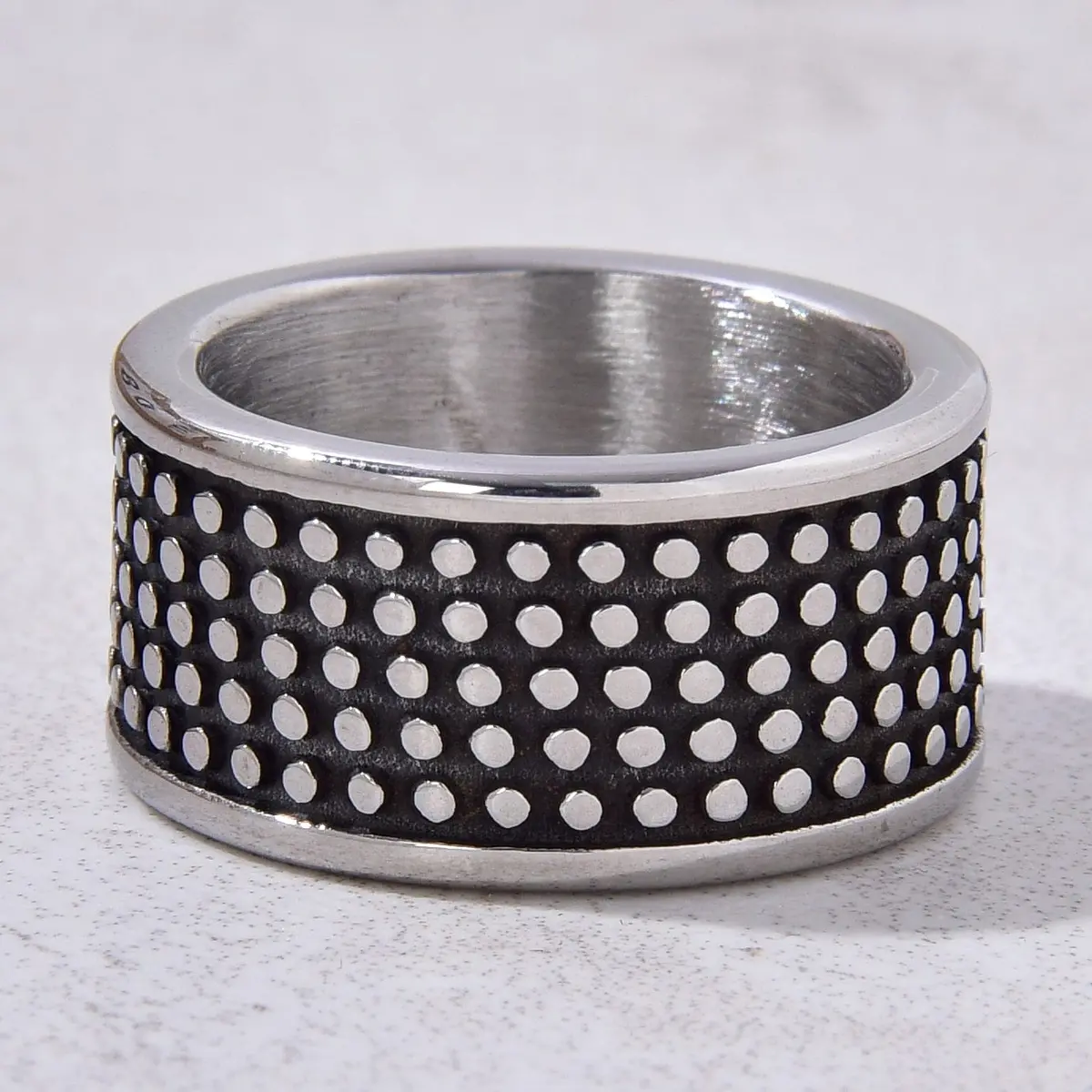 Silver Dotted Steel Hearts Ring 1