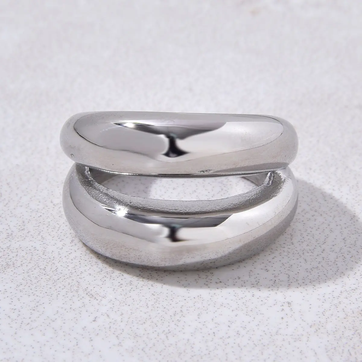 Silver Double Track Steel Hearts Ring 1
