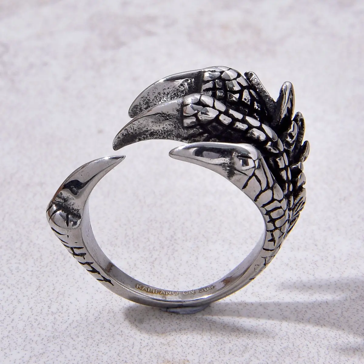 Silver Dragon Claw Steel Hearts Ring 1