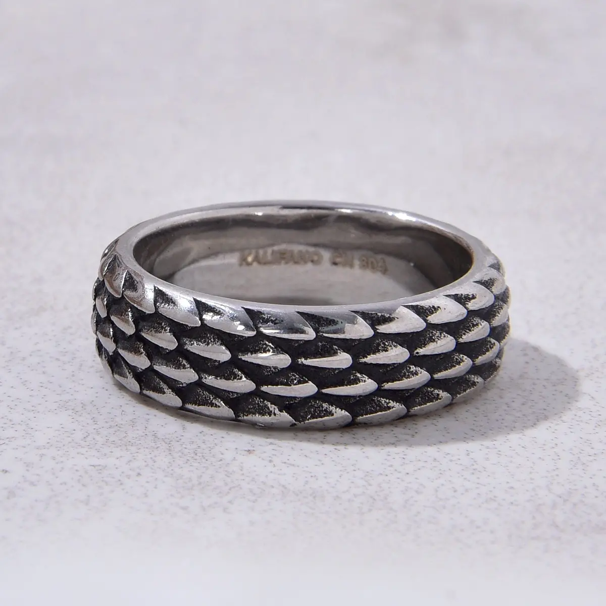 Silver Dragon Scales Steel Hearts Ring 1
