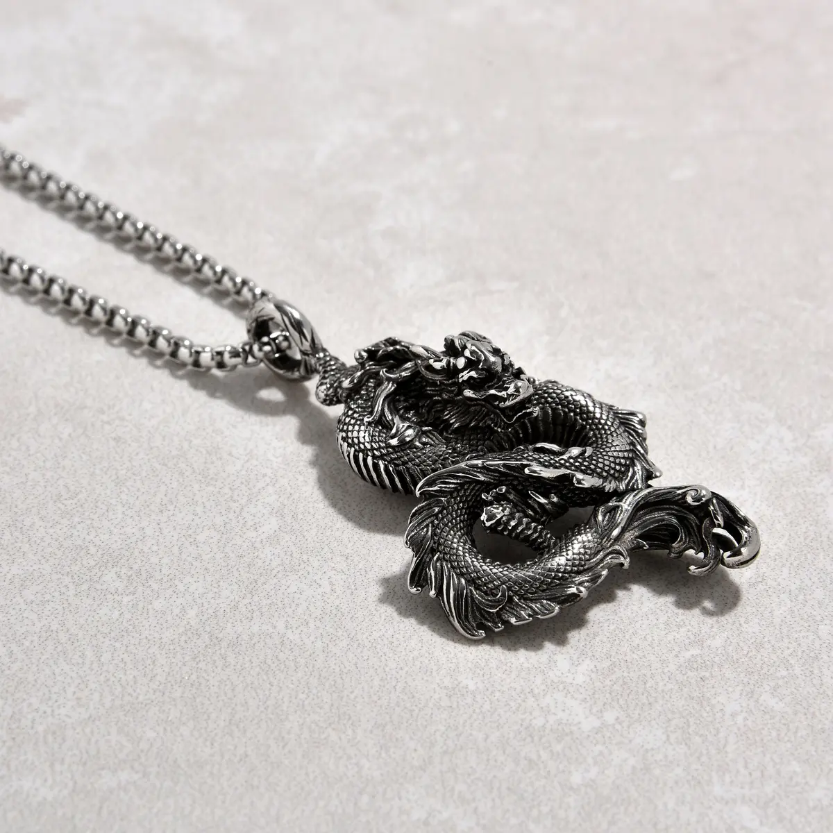 Silver Dragon Steel Hearts Necklace 1